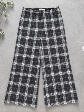 Sincerely Jules Plaid Wide Leg Pants Size M Black Gray High Rise Trendy